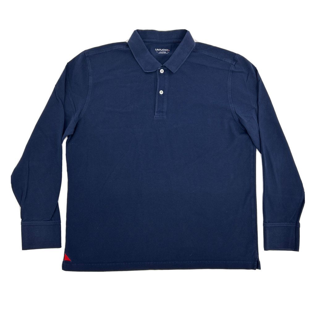 UNTUCKit Shirt Men's XL Navy‎ Blue Long Sleeve Polo 100% Pima Cotton